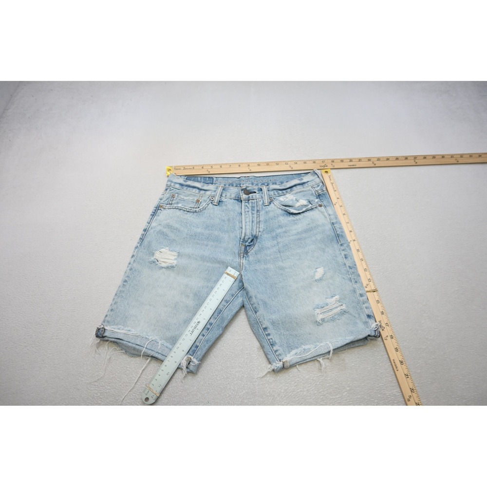 American Eagle Denim Jean Shorts Mens 30 Light Blue Distressed Rainbow Excellent